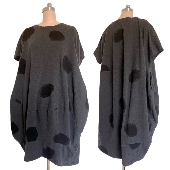 Moyuru Dresses & Skirts - MOYURU 100% Cotton polka dot oversized art to wear lagenlook gray tunic dress M